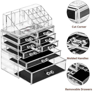 Makeup Organizer Acrylic Cosmetic Storage Drawers and Jewelry Display Box 3 Set - 