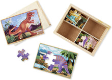 Load image into Gallery viewer, Melissa &amp; Doug Dinosaurs 4-in-1 Wooden Jigsaw Puzzles in a Storage Box 48 pcs - 
