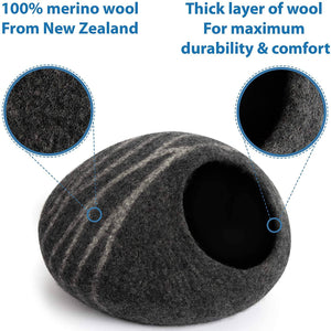MEOWFIA Premium Felt Cat Bed Cave (Medium) - Handmade 100% Merino Wool Bed - 