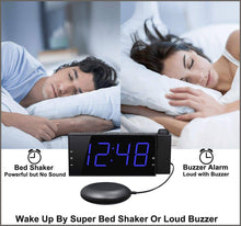 Load image into Gallery viewer, Mesqool Projection Alarm Clock with Bed Shaker, Loud Alarm Sound &amp; Vibrating Projector Clock for Heavy Sleepers - 
