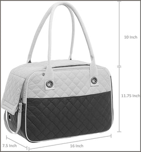 MG Collection Black/Gray Designer Inspired Stylish Quilted Soft Sided Travel Dog and Cat Pet Carrier Tote Hand Bag - 