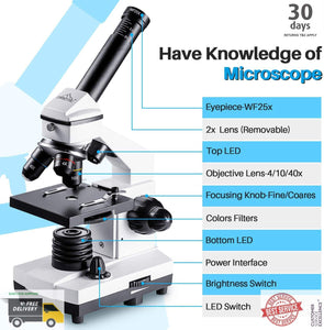 Monocular Microscope for Students and Kids 200-2000x Magnification Powerful - 