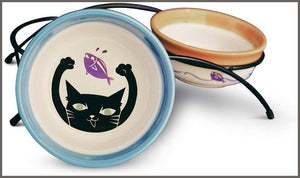 MushroomCat Pet Personalized Cute Feeder Double Ceramic Cat Dog Bowl Dishes - 