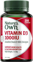 Load image into Gallery viewer, Nature&#39;s Own Vitamin D3 1000IU Calcium Absorption Bones  200 T - 
