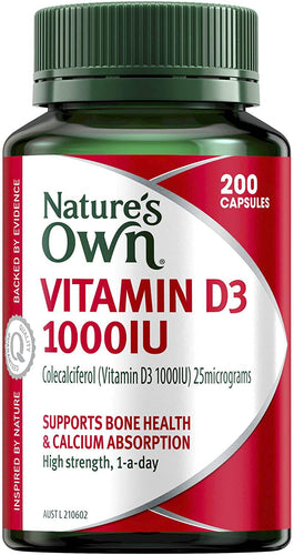Nature's Own Vitamin D3 1000IU Calcium Absorption Bones  200 T - 