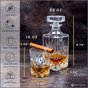 Nou Living 11 Pc Crystal Whiskey Decanter Set with Glasses – Classic Whiskey Decanter - 