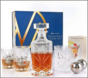 Nou Living 11 Pc Crystal Whiskey Decanter Set with Glasses – Classic Whiskey Decanter - 