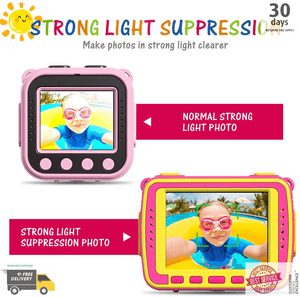 Ourlife Kids Camera Selfie Kids Waterproof Digital Cameras 1080P 8MP Pink - 