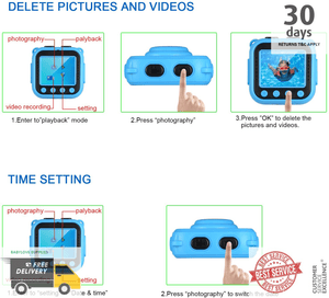 Ourlife Kids Waterproof Camera with Video Recorder Includes 8GB Memory Card Blue - 