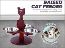 Load image into Gallery viewer, Pet Store Wood Multi-Cat Raised Feeder with 3 Metal Bowls - 
