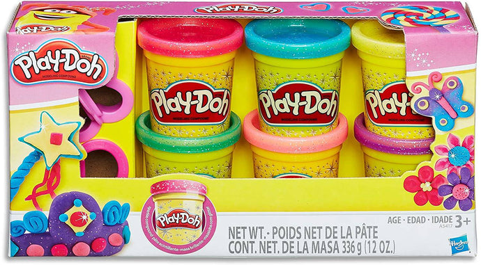 Play-Doh Sparkle Compound Variety Pack Cutters 6 Tubs Dough Creative Kids Toys - 