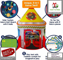 Load image into Gallery viewer, Playz 5-in-1 Rocket Ship Play Tent for Kids with Dart Board, Tic Tac Toe - 
