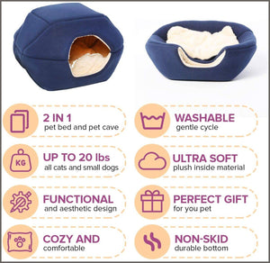 Premium Pet Bed/Cave, Cat Bed and Cave, Small Dog Bed - 