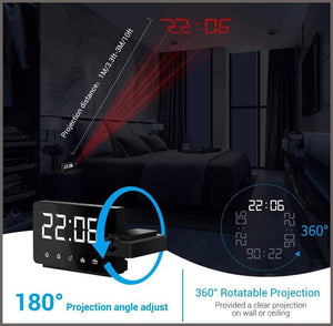 Quntis 360° Projection Alarm Clock Radio 6" Large Digital LED Display - 