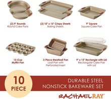 Load image into Gallery viewer, Rachael Ray 10-Piece Cucina Nonstick Bakeware Set, Latte Brown with Handle - 
