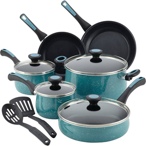 Rachael Ray Cucina Nonstick Cookware Pots and Pans Set, 12 Piece Agave Blue - 