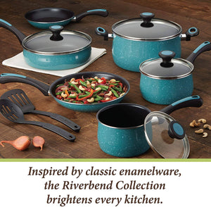 Rachael Ray Cucina Nonstick Cookware Pots and Pans Set, 12 Piece Agave Blue - 