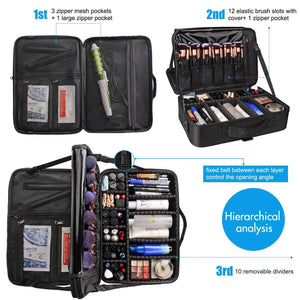 Relavel Makeup Train Case with Mirror 3 Layer Large Size Professional Cosmetic - 