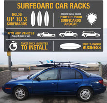 Load image into Gallery viewer, Roll over image to zoom in Surfboard Car Roof Rack Padded System (Holds Up to 3 Boards) with Silicone Buckle Covers - 
