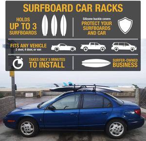 Roll over image to zoom in Surfboard Car Roof Rack Padded System (Holds Up to 3 Boards) with Silicone Buckle Covers - 