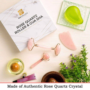 Rose Quartz Roller with Gua Sha Eye Roller set Jade Roller for Face Roller - 