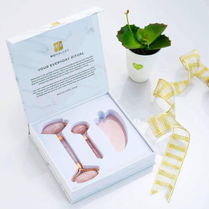 Rose Quartz Roller with Gua Sha Eye Roller set Jade Roller for Face Roller - 