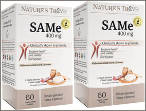 SAM-e 400mg 120 Enteric Coated Caplets (2 Boxes of 60) - Vegan, Kosher, Non-GMO, Soy Free, Gluten Free - 