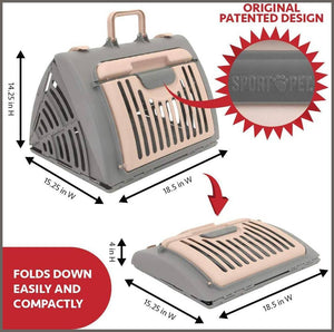 SportPet Designs Foldable Travel Cat Carrier - Front Door Plastic Collapsible Carrier - 