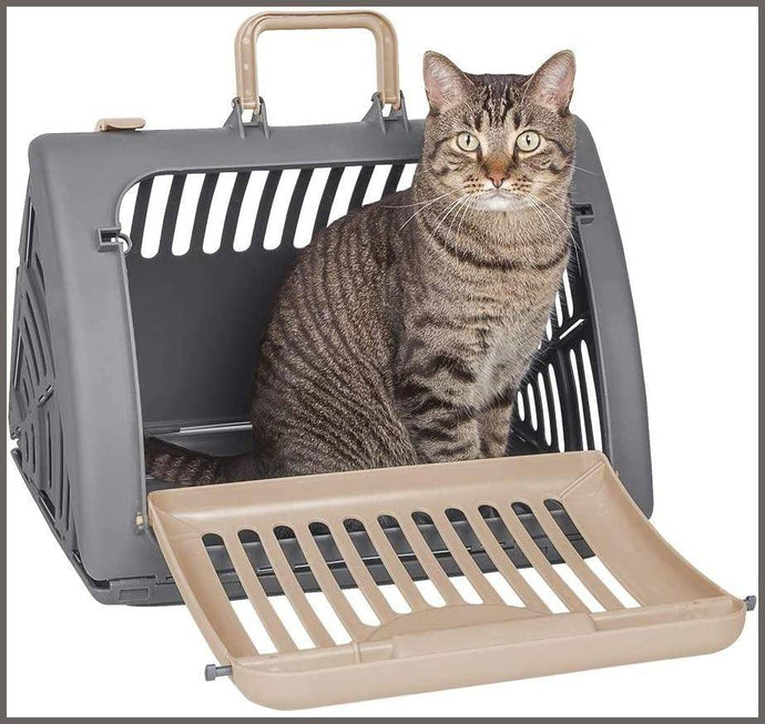 SportPet Designs Foldable Travel Cat Carrier - Front Door Plastic Collapsible Carrier - 