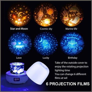 Star Projector Night Light Bluetooth Speaker Bedside Table Lamp with Alarm Clock - 