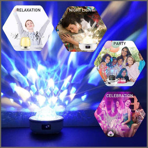 Star Projector Night Light Bluetooth Speaker Bedside Table Lamp with Alarm Clock - 