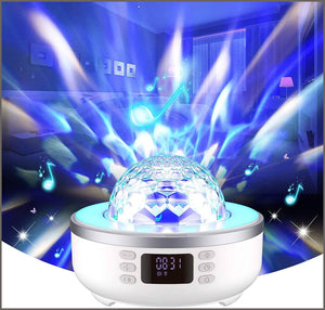 Star Projector Night Light Bluetooth Speaker Bedside Table Lamp with Alarm Clock - 