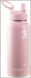 Takeya Actives Insulated Stainless Steel Water Bottle with Straw Lid, 32 oz, Blush - 