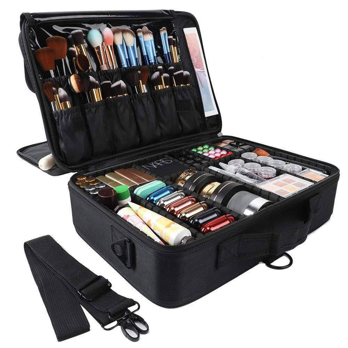 Travel Professional Makeup Train Case Cosmetic Brush Organizer 3 Layers Large - 