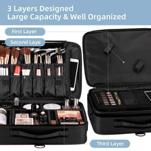 Load image into Gallery viewer, Travel Professional Makeup Train Case Cosmetic Brush Organizer 3 Layers Large - 
