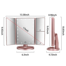 Load image into Gallery viewer, Tri-Fold Lighted Vanity Makeup Mirror with 21 LED Lights,3X/2X Magnification - 
