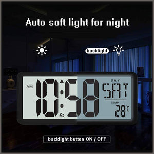 TXL Large Digital Calendar Temperature Wall Clock-3 Alarm Options, Count Up & Down Timer - 