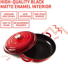Load image into Gallery viewer, Uno Casa Enameled Cast Iron Skillet - Casserole Dish with Lid - 3.7 Quart Enamel - 
