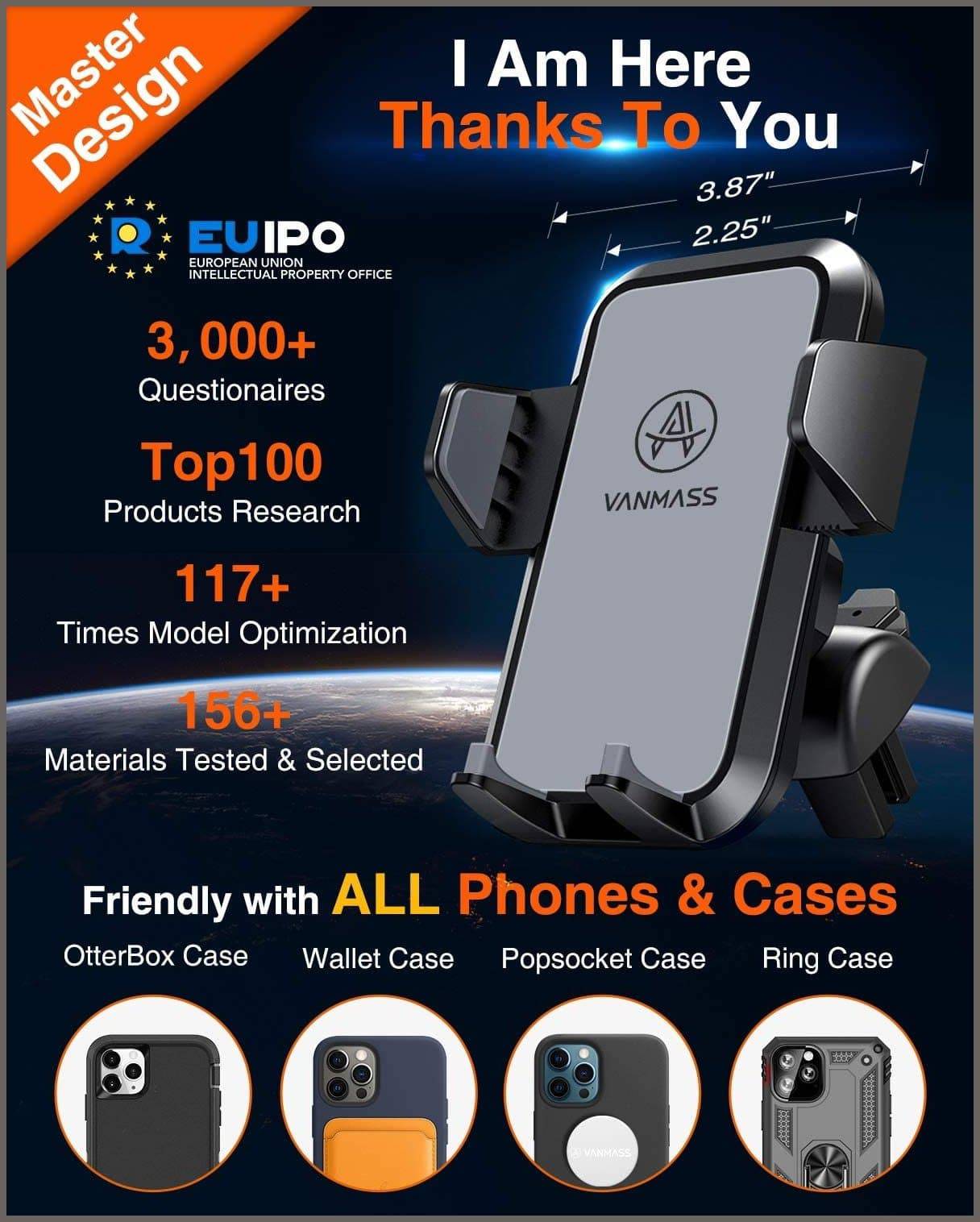 VANMASS Car Phone Holder, Adjustable Cell Phone Mount