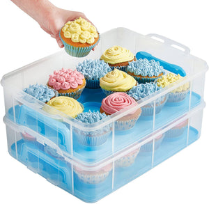 VonShef Snap and Stack Blue 3 Tier Cupcake Holder & Cake Carrier Container - 