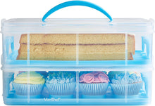 Load image into Gallery viewer, VonShef Snap and Stack Blue 3 Tier Cupcake Holder &amp; Cake Carrier Container - 
