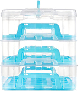 VonShef Snap and Stack Blue 3 Tier Cupcake Holder & Cake Carrier Container - 