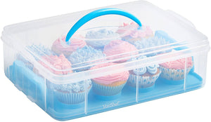 VonShef Snap and Stack Blue 3 Tier Cupcake Holder & Cake Carrier Container - 