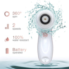 Load image into Gallery viewer, Waterproof Facial Cleansing Spin Brush Set with 3 Exfoliating Brush Heads - 
