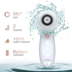 Waterproof Facial Cleansing Spin Brush Set with 3 Exfoliating Brush Heads - 