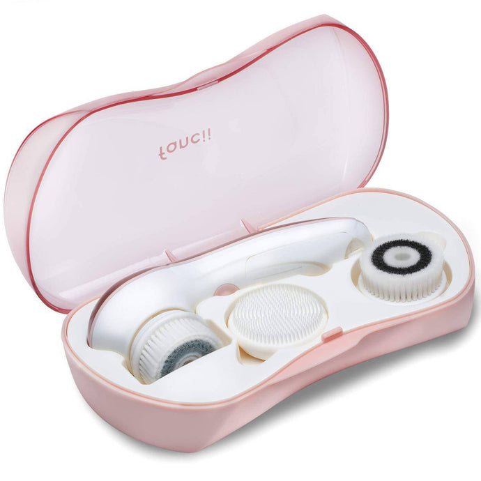 Waterproof Facial Cleansing Spin Brush Set with 3 Exfoliating Brush Heads - 