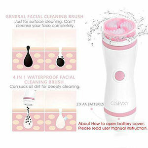 Waterproof Facial Cleansing Spin Brush Set with 4 Exfoliation Brush Heads - 