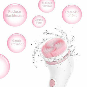 Waterproof Facial Cleansing Spin Brush Set with 4 Exfoliation Brush Heads - 