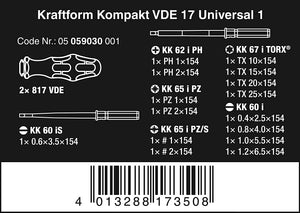 Wera KK VDE 17 Universal 1 Kraft Form Kompakt VDE Screwdriver Set 17 Pieces - 