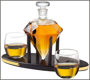 Whiskey Decanter Diamond Set with 2 Cocktail Whisky Glasses - 